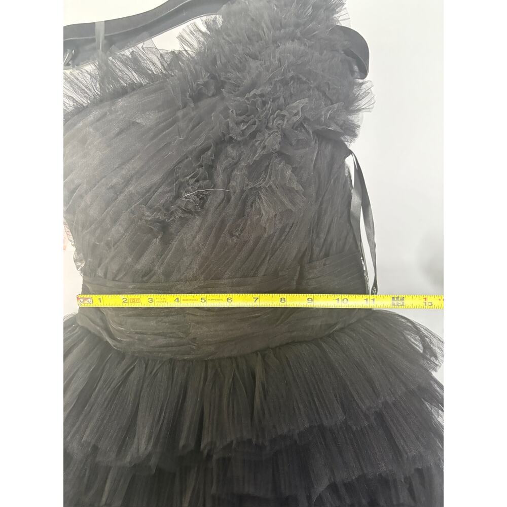 NWT $698 Mac Duggal 4 20600 Tulle Ruffle One Shoulder Mini Dress Black Q903 Prom - Picture 5 of 8